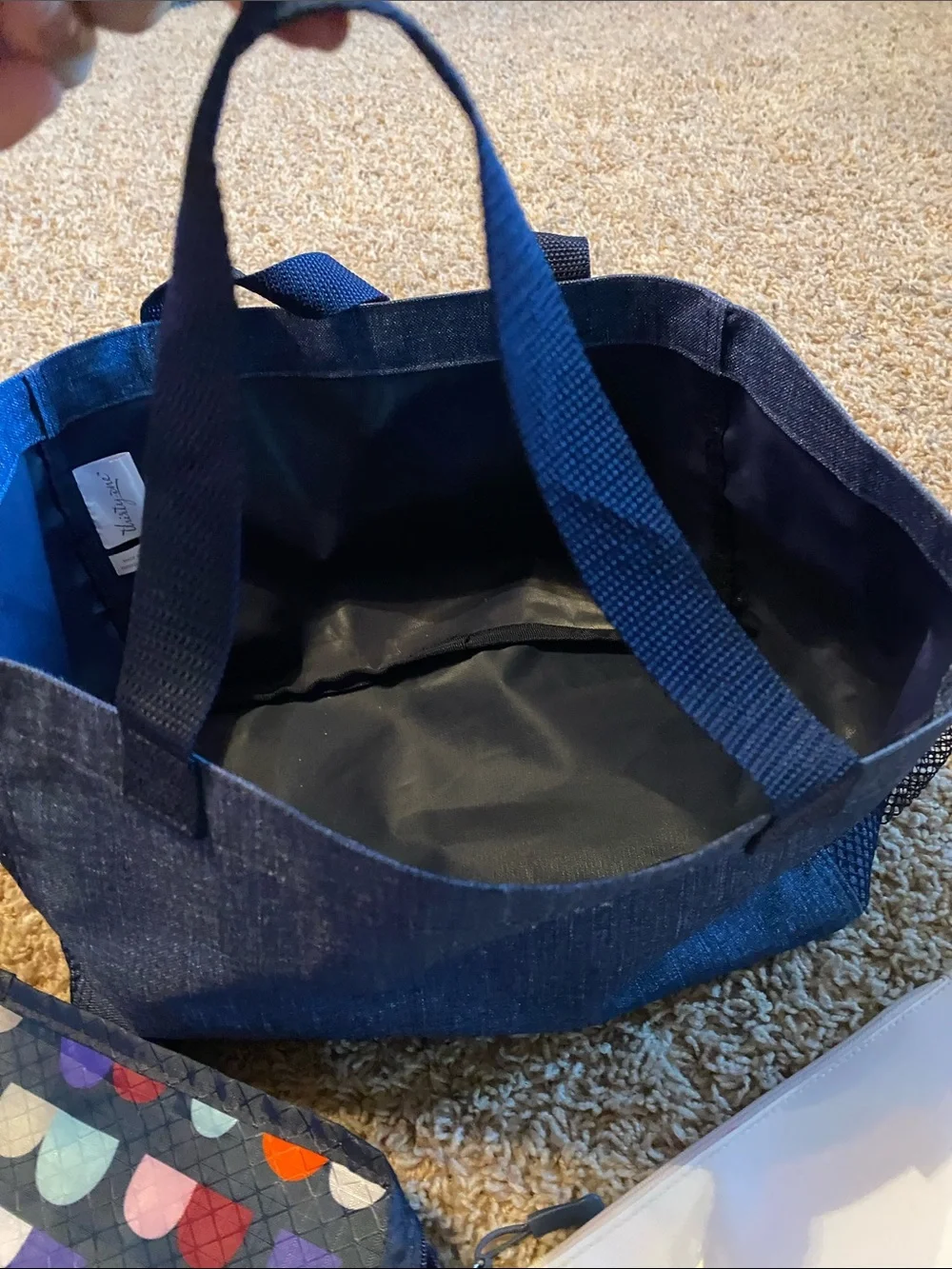 thirty-one Navy Tote with Multicolor Semi-Circle Pattern Storage Bag + bonus bag